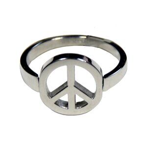Inox Women's Stainless Steel Peace Sign Ring